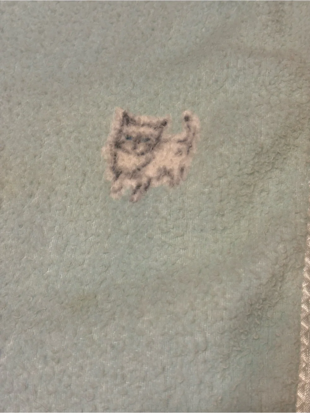 Vintage Green Baby Blanket Gray White Kitten Cats Blue Eyes Satin Trim Nursery